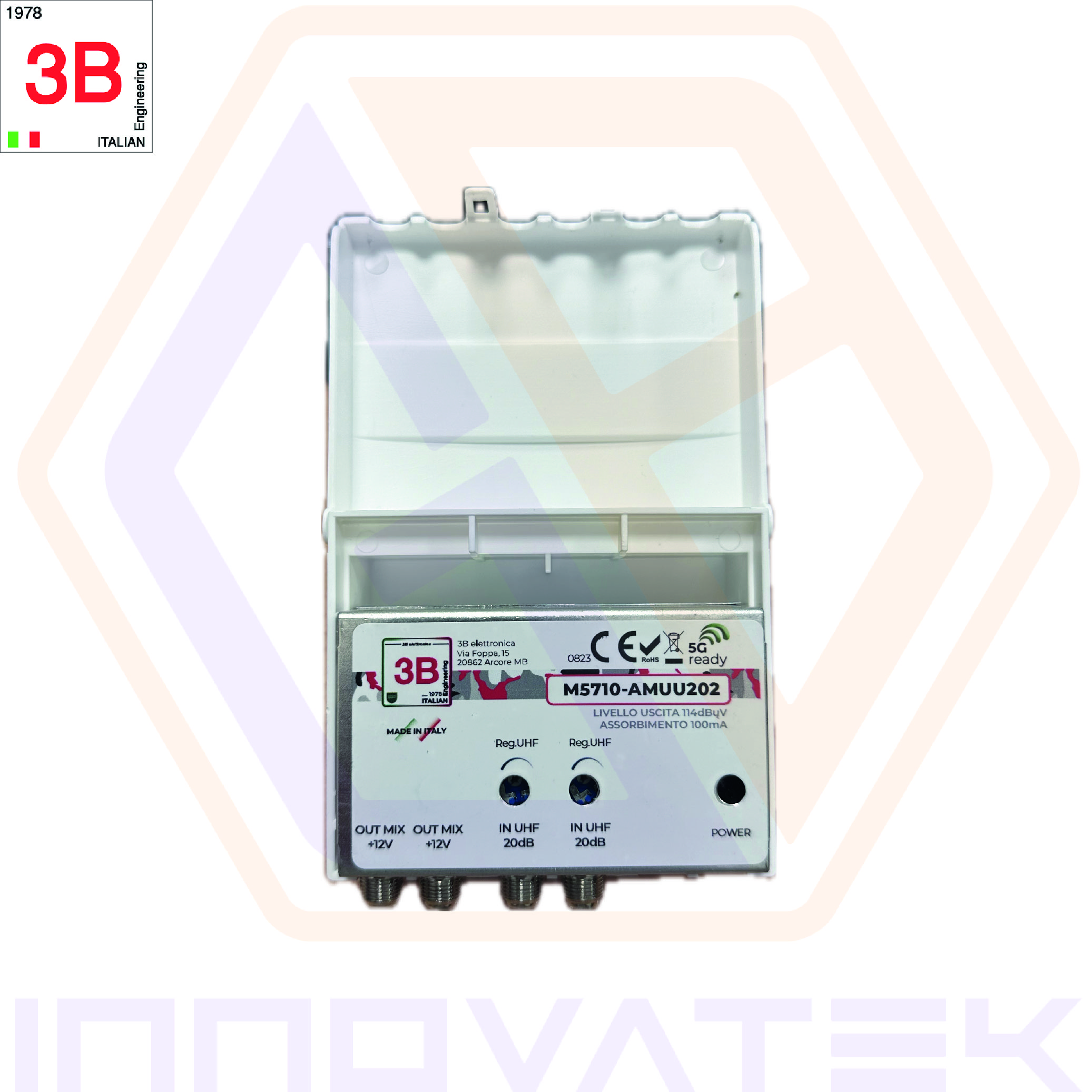 3B Elettronica AMUU202 AMPLIFICATORE DA PALO 2 INGRESSI UHF 20dB 2 USCITE - FILTRO 5G