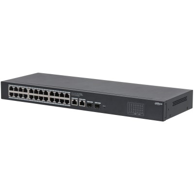 Dahua CS4228-24GT Switch Cloud managed con 28 porte Gigabit (26 RJ-45 10/100/1000 Mbps (2 uplink) + 2 SFP 1000 Mbps uplink), capacità switching 56 Gbps, rate inoltro pacchetti 41.66 Mpps, 100~240 Vdc, alimentatore incluso