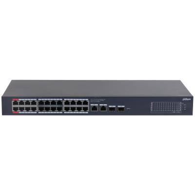 Dahua CS4228-24GT-375-V2 Switch Cloud managed con 28 porte Gigabit (24 PoE 10/100/1000 Mbps <375 W + 2 10/100/1000 Mbps uplink + 2 SFP 1000 Mbps uplink), capacità switching 56 Gbps, rate inoltro pacchetti 41.66 Mpps, 4 red port 90 W, PoE watchdog, trasmissione PoE fino a 250 m, 100-240 Vac, alimentatore incluso
