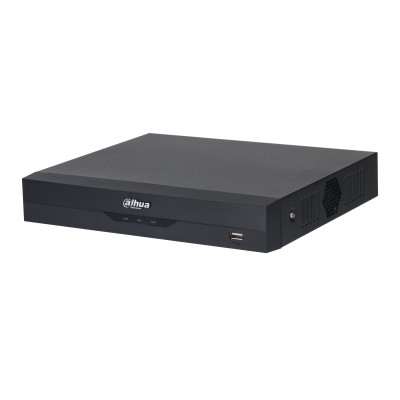Dahua DH-XVR5104HS-4KL-I3/T XVR AI WizSense 4 canali HDCVI/CVBS/TVI/AHD o 8 canali IP a 8 MP (analog. 7fps encoding), max. banda 64 Mbps, AI coding, H.265+, 2 uscite video (1 VGA + 1 HDMI), 1/4 ingressi RCA/BNC e 1 uscita RCA audio bidirezionale, predisposto per montaggio di 1 disco SATA (fino a 16 TB), 1 porta RS485, 1 porta RJ-45 10/100 Mbps, 2 porte USB 2.0, 4 canali analog protezione perimetrale, 2 canali analog face detection/recognition, 4 canali analog SMD Plus, 4 canali analog AcuPick, Compact 1U, alimentazione 12 Vdc