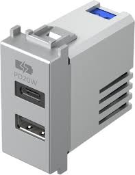 TEM EM69ES ALIMENTATORE USB 20W - 1 MODULO - MODUL ARGENTO OPACO