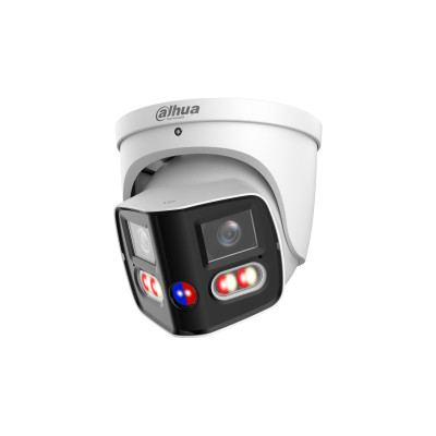 Dahua IPC-PDW3859-A180-AS-PV Telecamera eyeball IP AI WizSense Xinghan TiOC Duo (180°) con Smart Dual Light e deterrenza attiva da interno/esterno IP67, doppio sensore CMOS progressivo 1/2.7", risoluzione 8 MP a 20fps, AI coding, H.265+, ICR, ottica fissa M12 2.8 mm ƒ1.4, luminosità 0.003 lux ƒ1.4, portata IR/LED fino a 30 m, 1 ingresso e 1 uscita allarme, 1 ingresso e 1 uscita audio con doppio microfono e speaker integrati, sirena e luci rosse e blu, 1 porta RJ-45 10/100/1000 Mbps, EPTZ, IVS (protezione perimetrale), SMD 4.0, AcuPick (con NVR AcuPick), face detection, privacy mask 8 aree, 3D NR, WDR 120 dB, slot micro SD card (fino a 512 GB), alimentazione 12 Vdc/PoE+