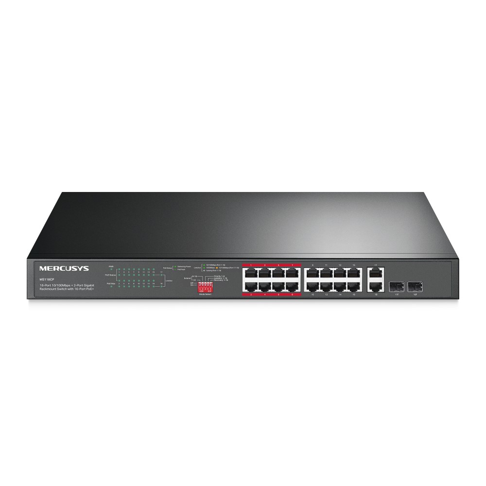 Mercusys MS118CP Switch desktop 20 porte(16+4 ibm-3PoE 10/100+2porteGIgabit+2Gigabit SFP slots Mercusys