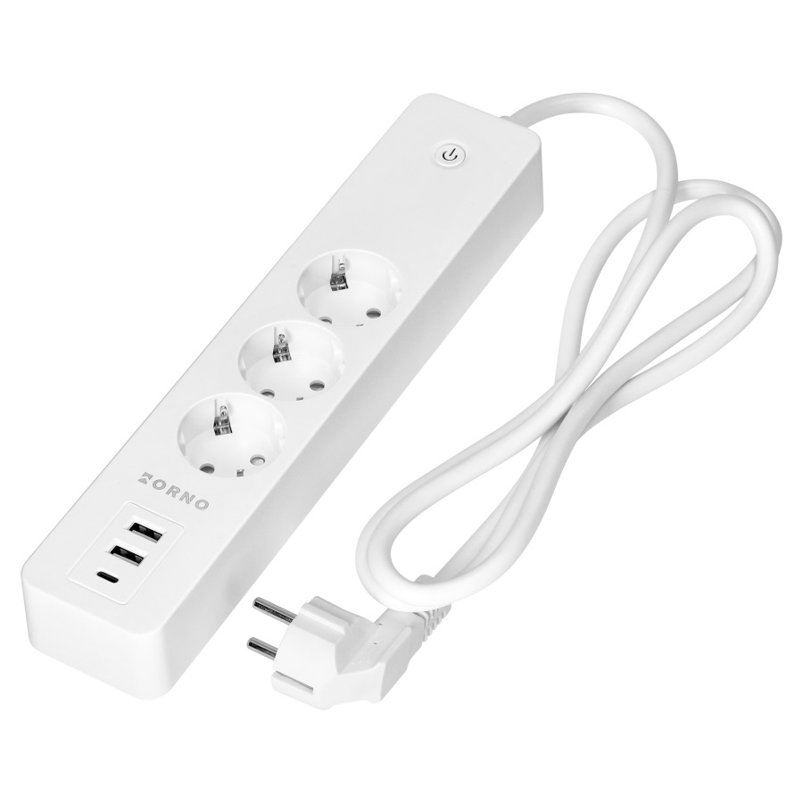 ORNO OR-SH-17520-GS/W Multipresa Tuya Smart Wi-Fi, 3 prese Schuko con interruttore, 3xUSB, bianca