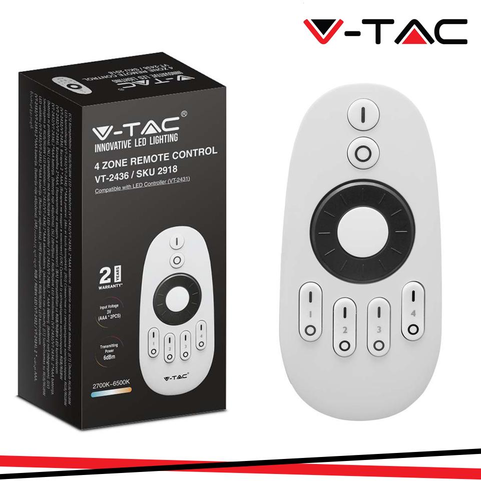 V-TAC - SKU-2918 - Telecomando per controller di Strip LED 4 Zone Colore Bianco