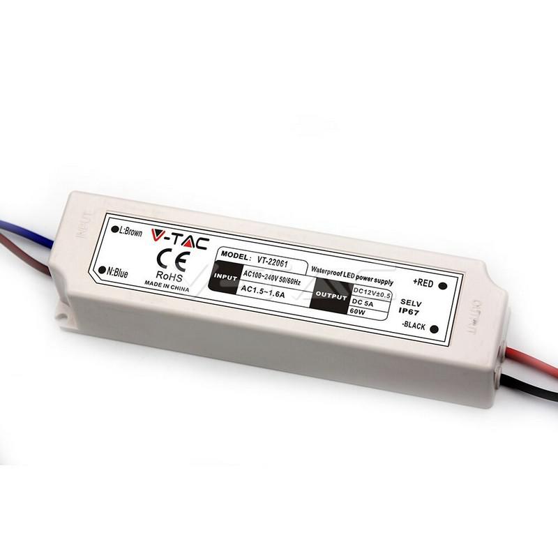 V-TAC - SKU-3234 - Alimentatore in Plastica 60W 12V 5A Colore Bianco IP67