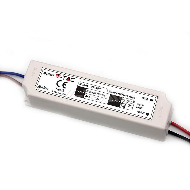V-TAC - SKU-3235 - Alimentatore in Plastica 75W 12V 6A Colore Bianco IP67