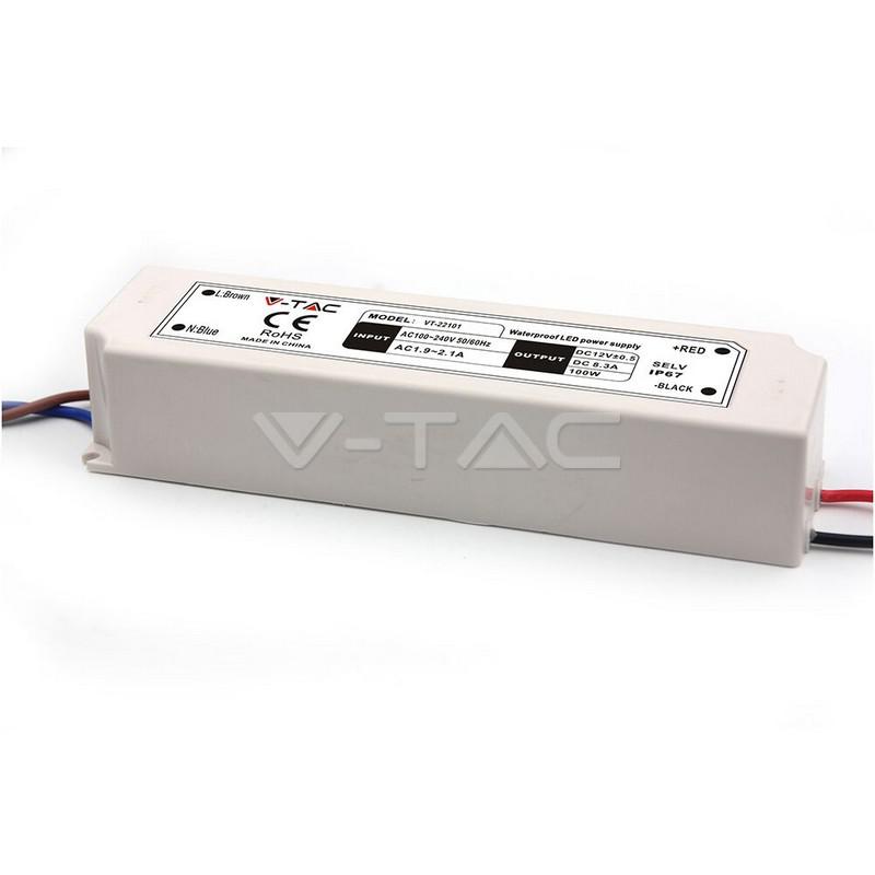 V-TAC - SKU-3236 - Alimentatore in Plastica 100W 12V 8,5A Colore Bianco IP67