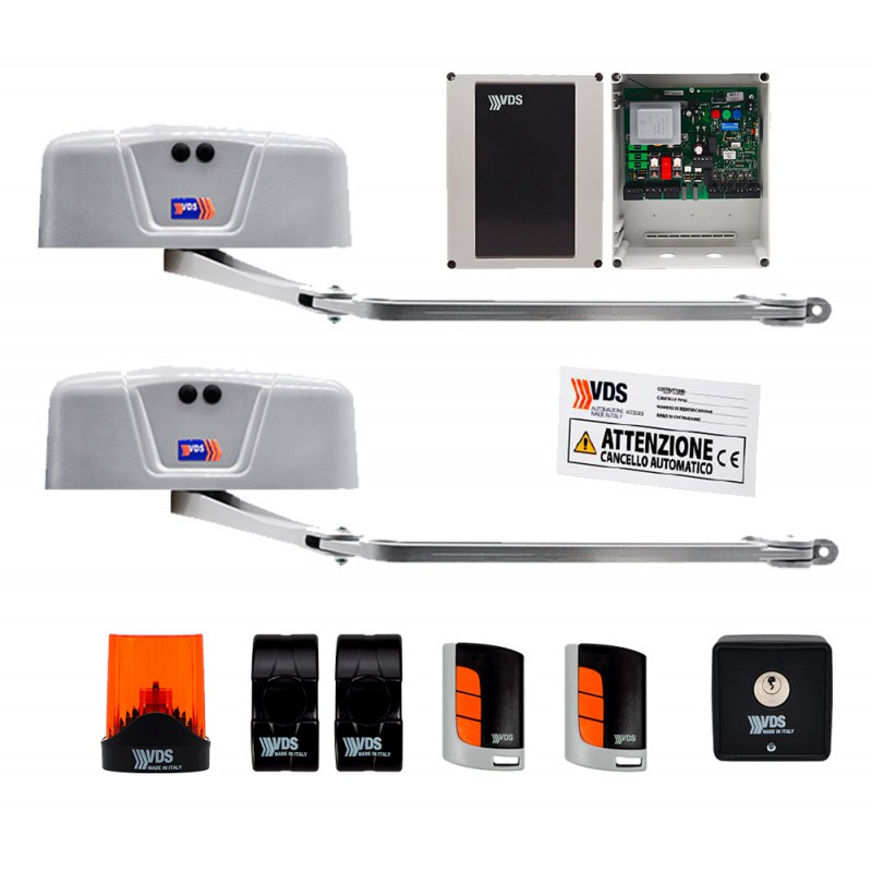 VDS VDS-KIT-TEKNO2 Kit completo 230V TEKNO cancello a 2 ante fino a 3,5 metri.
Attuatore articolato.