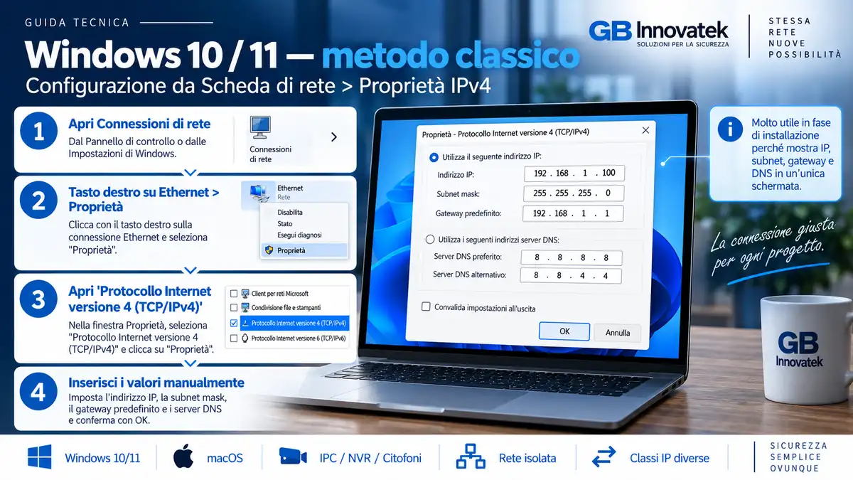 Windows 10 e Windows 11 - configurazione classica IPv4 dalle proprietà della scheda di rete