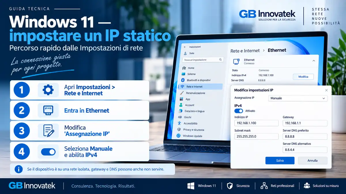 Windows 11 - procedura per impostare un indirizzo IP statico