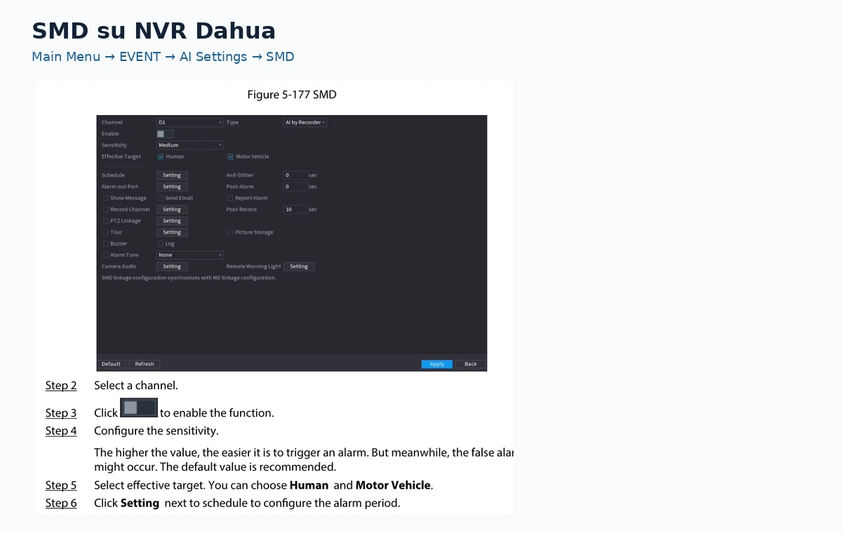 Configurazione SMD su NVR Dahua