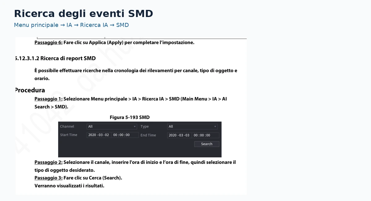 Ricerca eventi SMD su XVR Dahua
